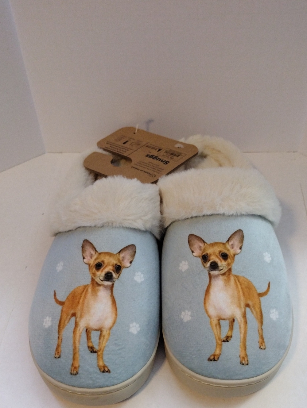 Snuggs Light Blue Chihuahua Print Plush Slippers